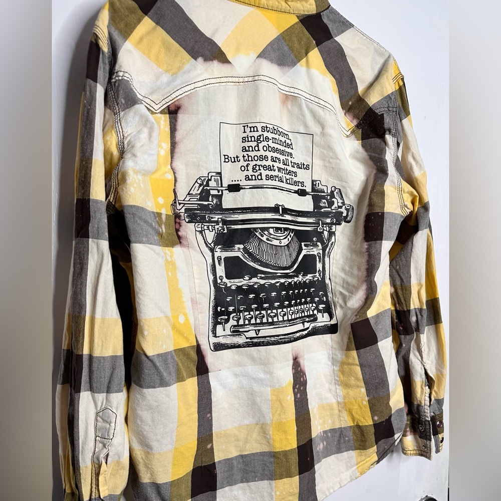 Distressed plaid men’s shirt.  Size Medium